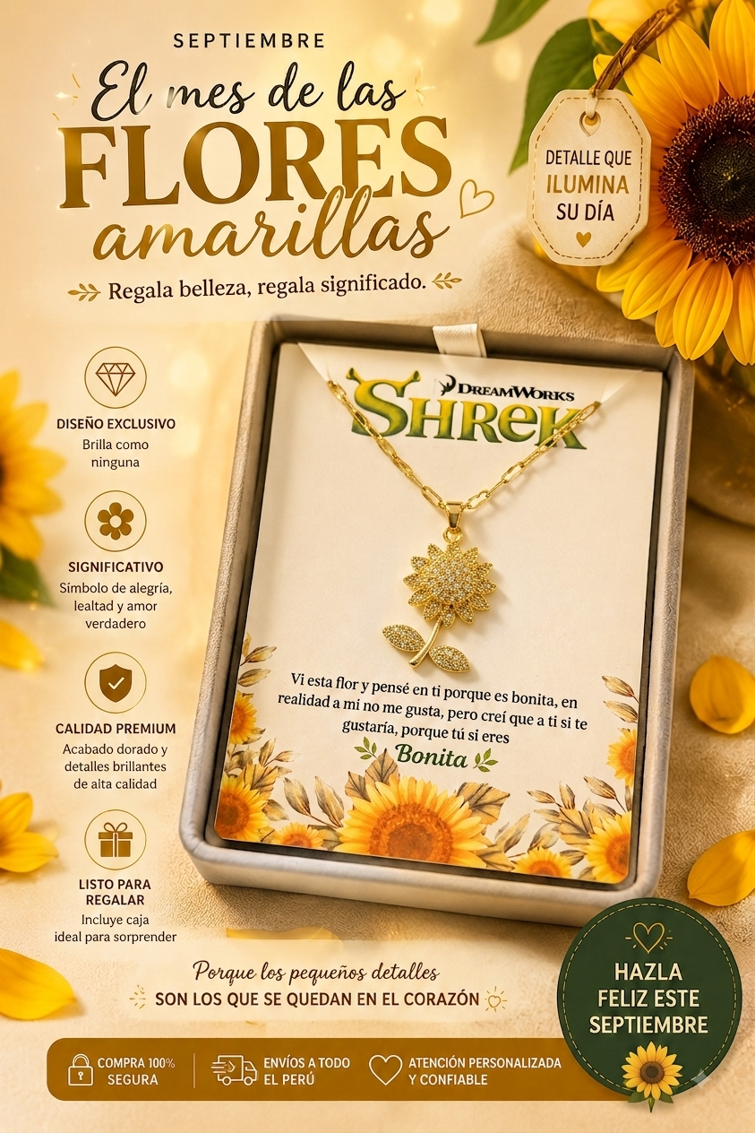 🌻 Collar “Eres Bonita” – Girasol Giratorio con Dedicatoria